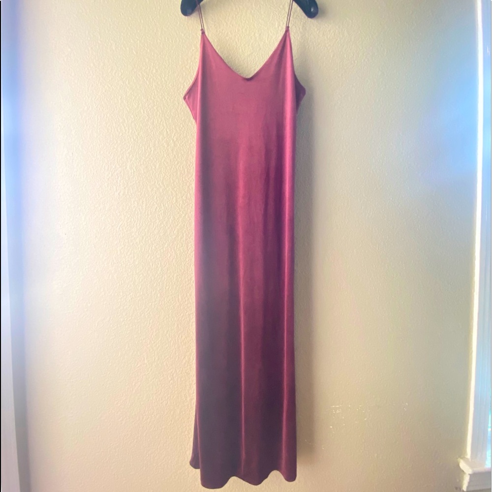 Free People Maxi Dress Red Velvet Spaghetti Strap Silky V Neck Floor Length Gown
